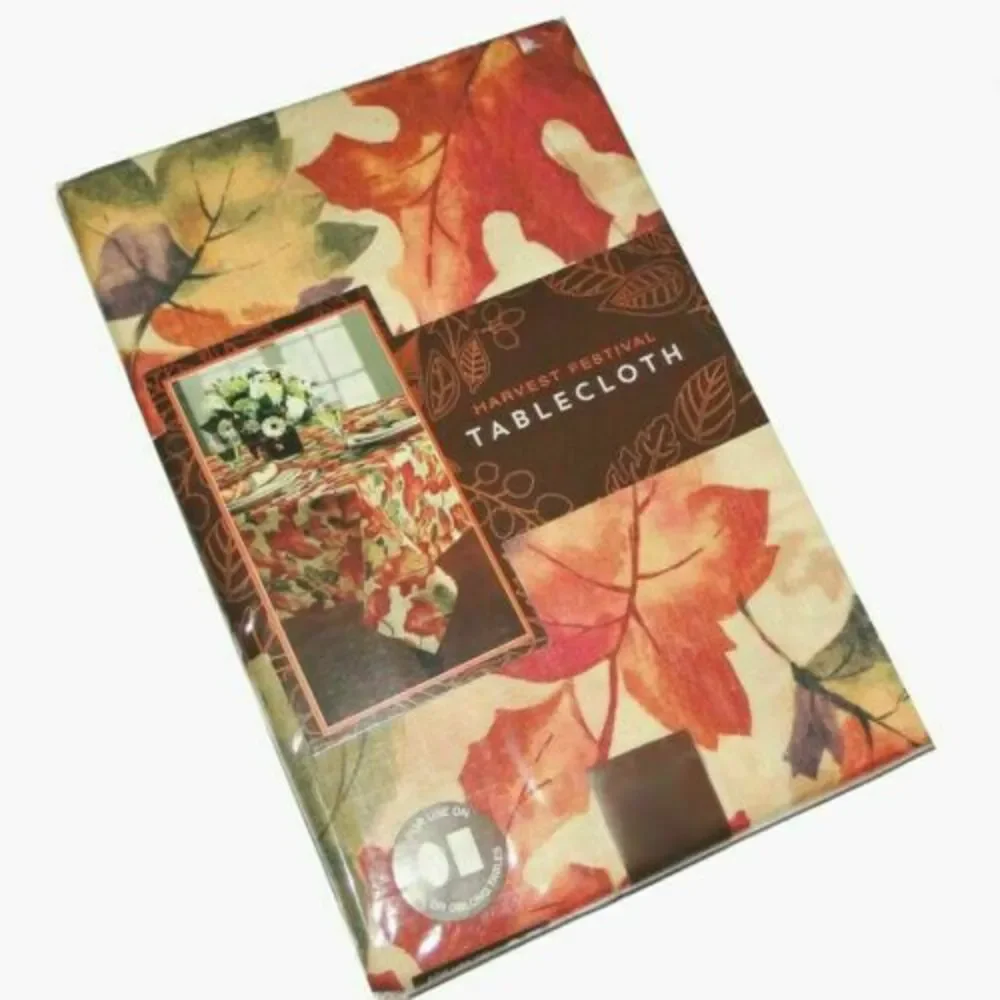 Thanksgiving Fabric Tablecloth 52x52 Fall Leafs Harvest Festival Fall Easy Care